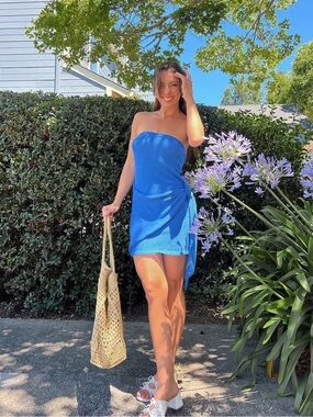 Blue Blush Royal Blue Knit Strapless Dress